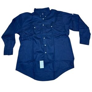 NWOT Bulwark FR Navy Blue Button Down Fire Resistant Shirt Uniform Men XXL Long